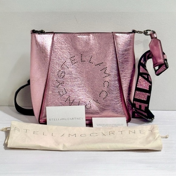 Stella McCartney LOGO Metallic Pink Mini Eco Vegan Leather Crossbody Purse Bag - Picture 4 of 15